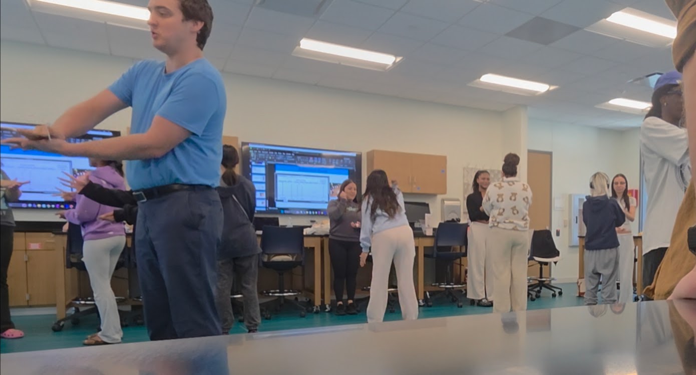 Students participating in a classroom exchange activity.
